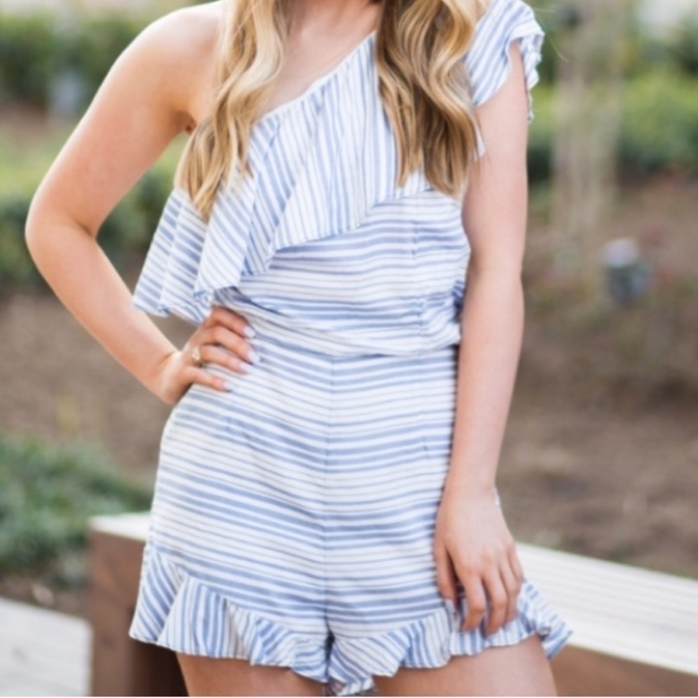 BB Dakota Colleen Revolve Ruffle Striped‎ Romper 6